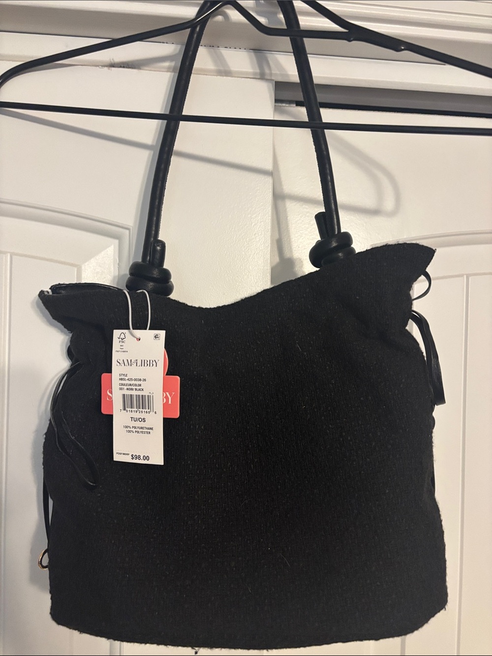 Sam & Libby Black Drawstring Shoulder Tote